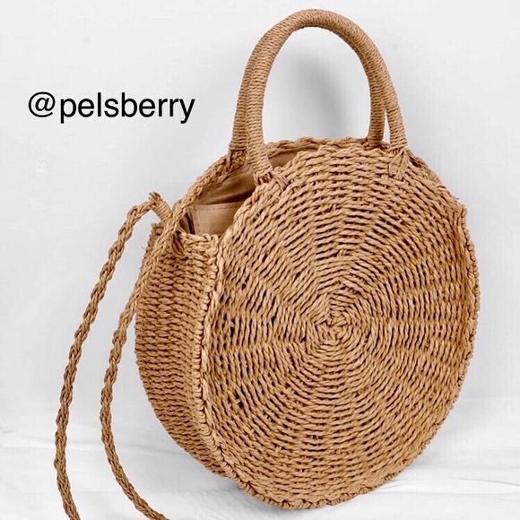 Round Straw Rattan Tote Boho Bag - Picture 3 of 6
